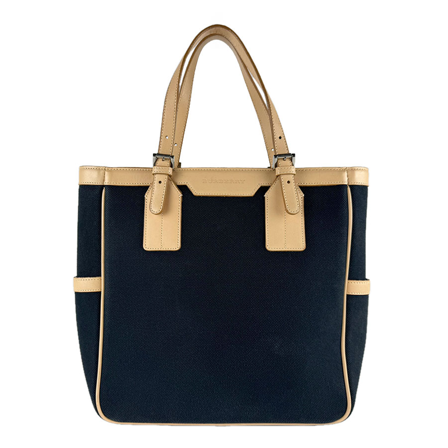 バーバリー BURBERRY ハンドバック 帆布/なめし革 黒いこと/ベージュ しろがね色 レディース 貨物輸送無料【中古】 z9986