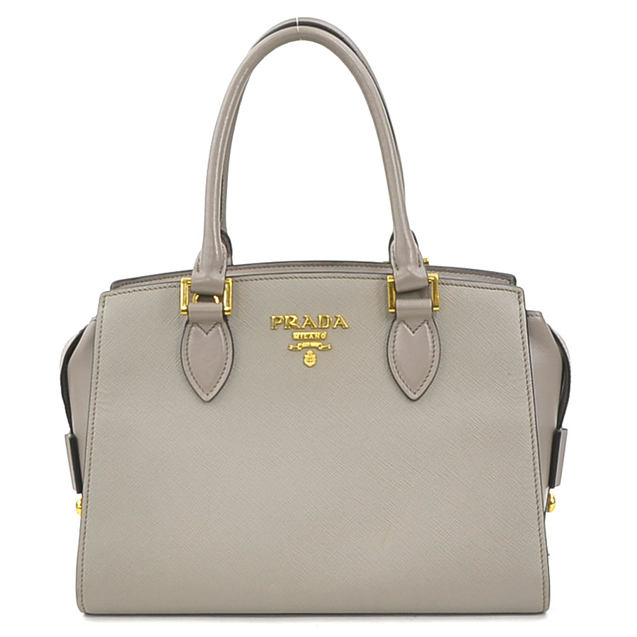プラダ PRADA ハンドバック なめし革 薄墨色 ゴールド レディース 貨物輸送無料【中古】 e61962j