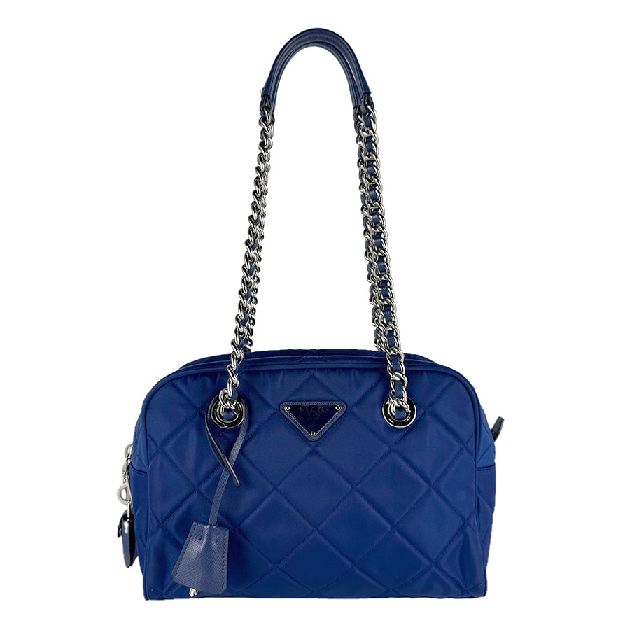 プラダ PRADA ショルダーバッグ ナイロン/金属元素 うす暗い青色/しろがね色 レディース 貨物輸送無料【中古】 z9990