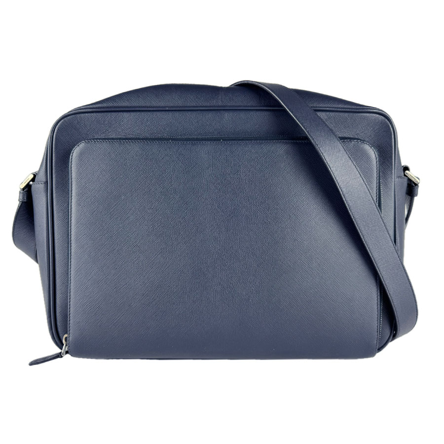 プラダ PRADA ショルダーバッグ なめし革 米国海軍 しろがね色 メンズ 貨物輸送無料【中古】 z9997
