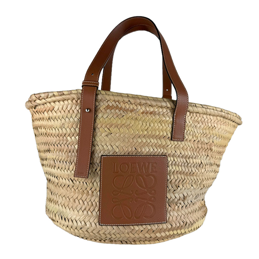 ロエベ LOEWE ハンドバッグ バスケットバッグ ラフィア/レザー ナチュラル/ブラウン シルバー レディース 送料無料【中古】 z10003｜ブランドバリュー