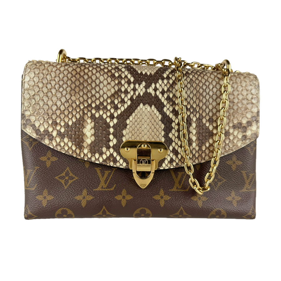 ルイ ヴィトン LOUIS VUITTON ショルダーバッグ モノグラム サン プラシード モノグラム帆布/パイソン 赤銅色/ベージュ ゴールド レディース N90234 貨物輸送無料【中古】 z9996