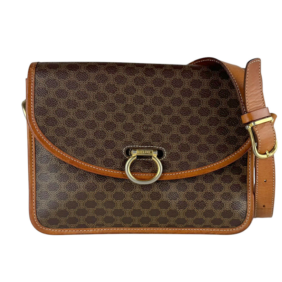 セリーヌ CELINE ショルダーバッグ マカダム PVC上塗り帆布 赤銅色 レディース 貨物輸送無料【中古】 z10086