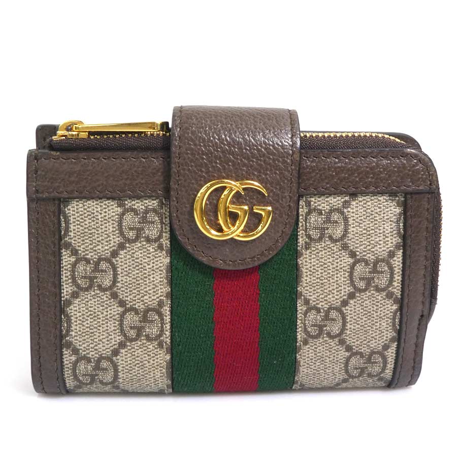 グッチ GUCCI 二つ折り紙入れ GGスプリームキャンバス 赤銅色 ユニ一発やる 725662 貨物輸送無料【中古】 h32296k