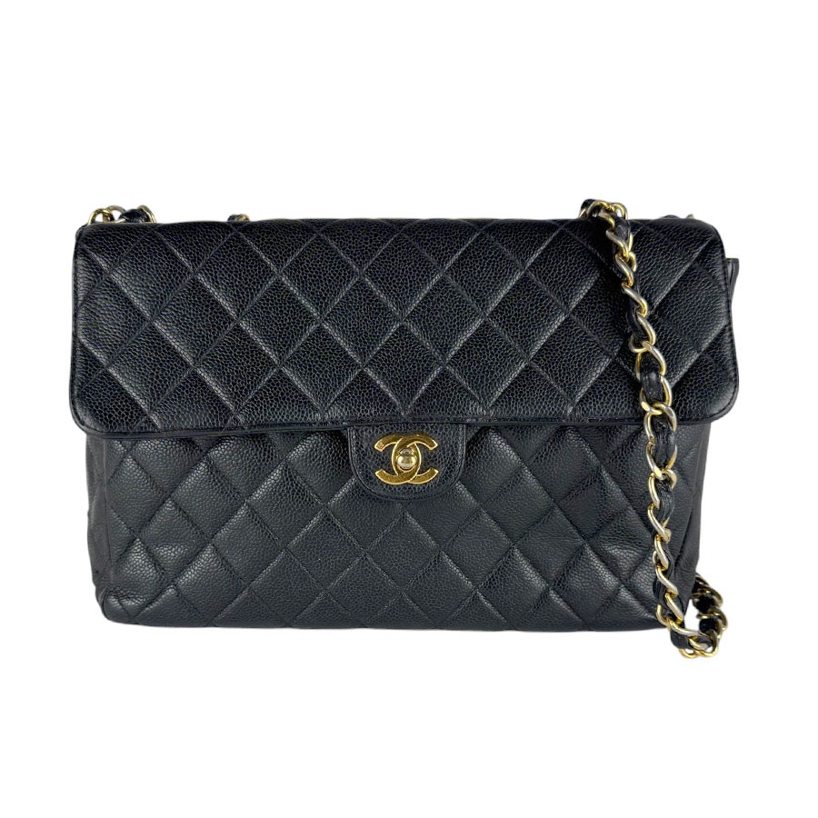 シャネル CHANEL ショルダーバッグ デカマトラッセ キャビアスキンレザー ブラック ゴールド レディース 送料無料【中古】 z10132|ブランドバリュー