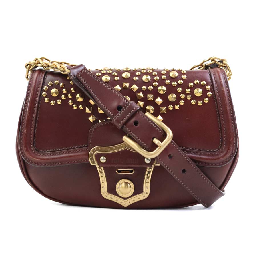 ミュウミュウ MIUMIU ショルダーバッグ レザー/メタル ブラウン/ゴールド レディース 送料無料【中古】 e61981k｜ブランドバリュー
