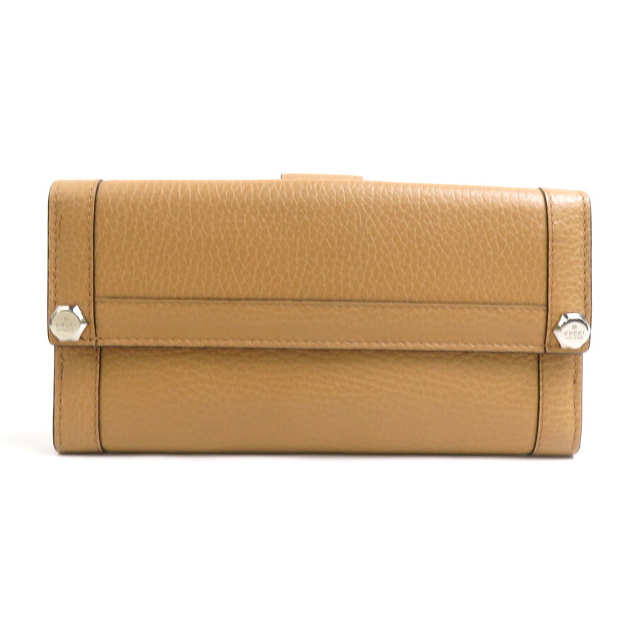 グッチ GUCCI 二つ折り長財布 レザー ブラウン シルバー ユニセックス 231839 送料無料【中古】 e62002i｜ブランドバリュー