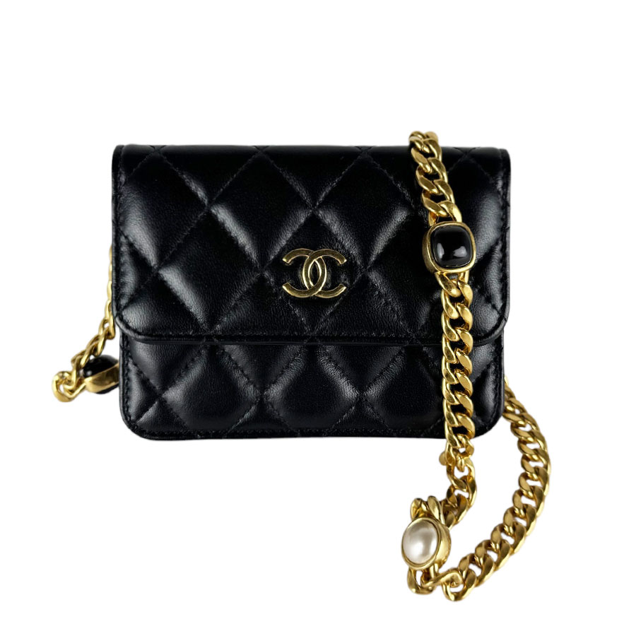 シャネル CHANEL 斜め掛けショルダーバッグ ショルダーウォレット ポシェット レザー/メタル ブラック/ゴールド/ホワイト レディース 送料無料【中古】 z10390｜ブランドバリュー 186,000円