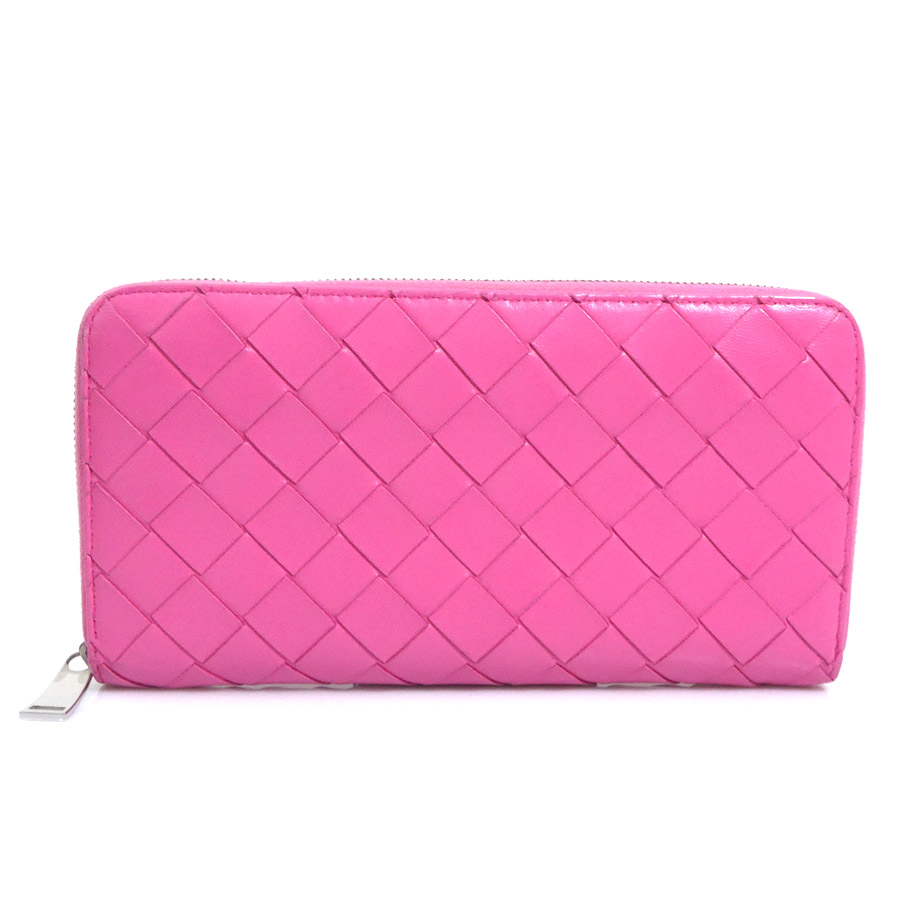 ボッテガヴェネタ BOTTEGAVENETA ラウンドファスナー長財布 レザー ピンク レディース 送料無料【中古】 h32320a｜ブランドバリュー