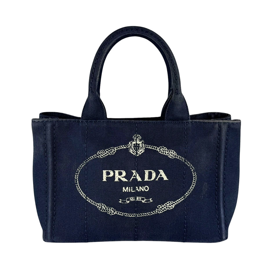 プラダ PRADA ハンドバッグ ショルダーバッグ カナパ キャンバス ネイビー レディース 送料無料【中古】 z10387｜ブランドバリュー