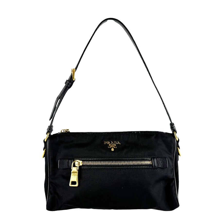 プラダ PRADA ハンドバッグ ナイロン/レザー ブラック レディース 送料無料【中古】 z10455|ブランドバリュー