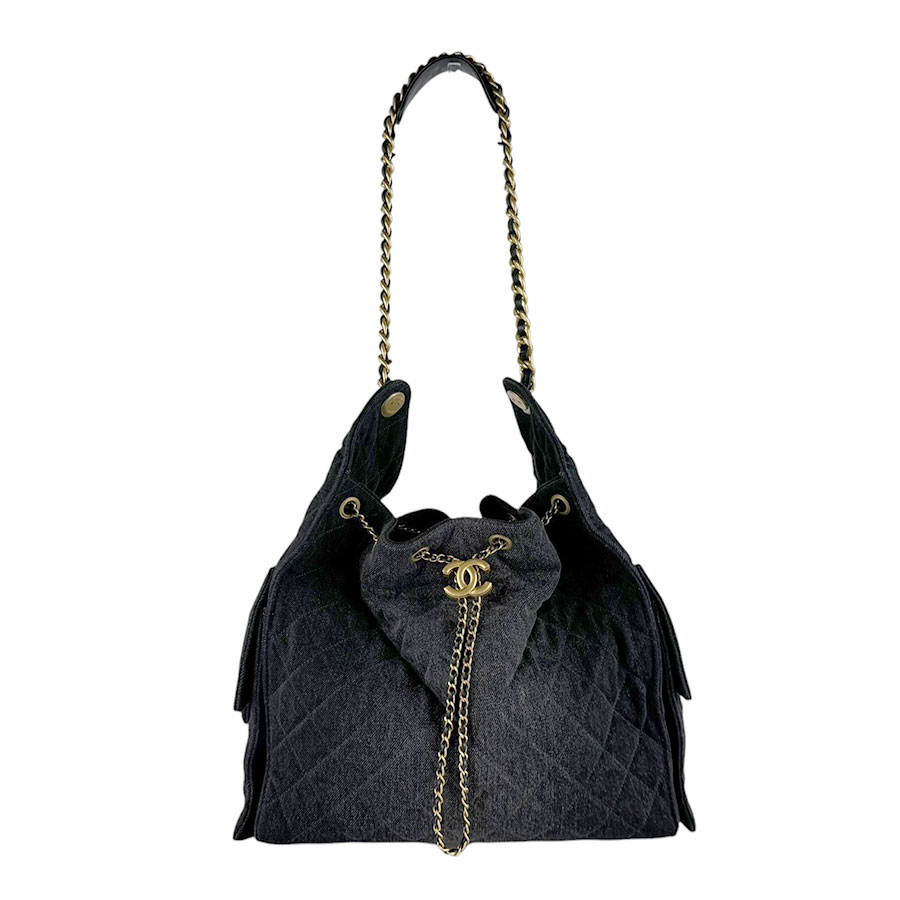 シャネル CHANEL ショルダーバッグ CHANEL25 ミディアム デニム ブラック レディース 送料無料【中古】 z10456｜ブランドバリュー