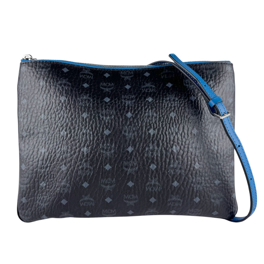 エム シー エム MCM 斜め掛けショルダーバッグ レザー ブラック/グレー/ブルー シルバー メンズ 送料無料【中古】 z10480｜ブランドバリュー