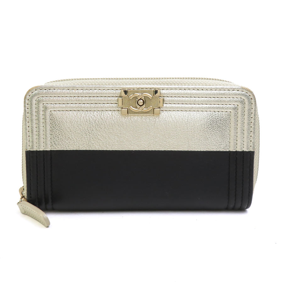 シャネル CHANEL 長財布 財布 ボーイシャネル レザー ブラック/ゴールド ゴールド レディース 送料無料【中古】 e62085a｜ブランドバリュー
