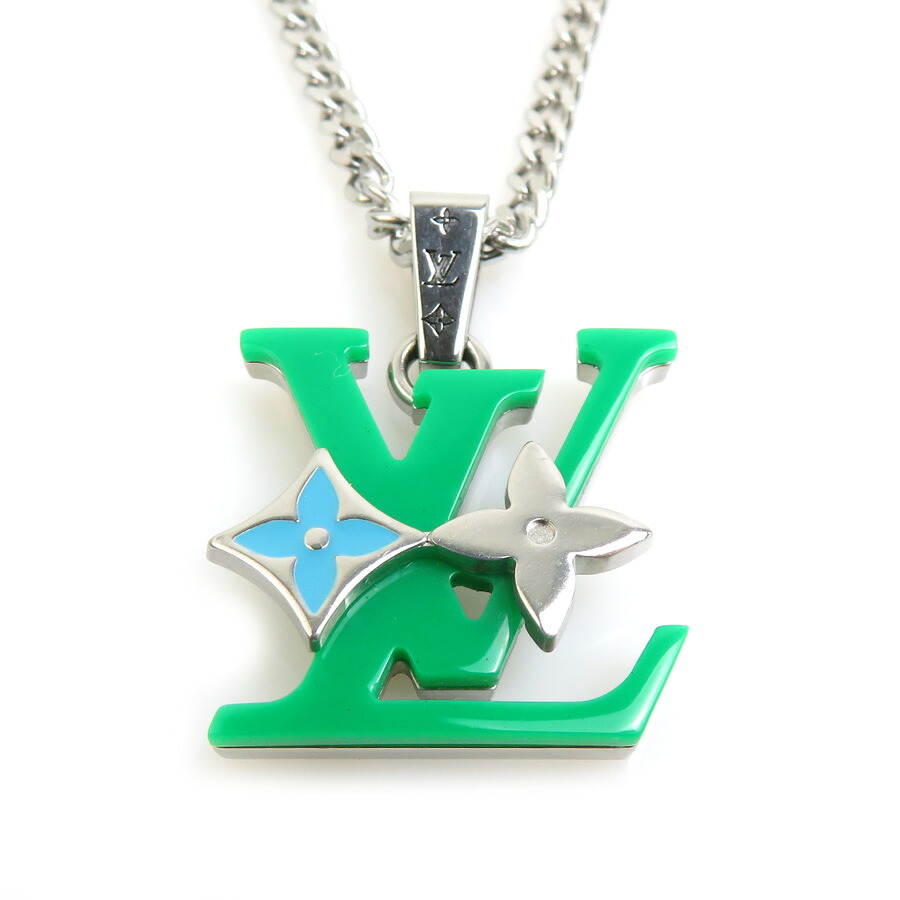 ルイ ヴィトン LOUIS VUITTON ネックレス ペンダント モノグラム ロウ メタル/プラスチック シルバー/グリーン/ブルー メンズ M02566 送料無料【中古】 e62096i｜ブランドバリュー 38,870円