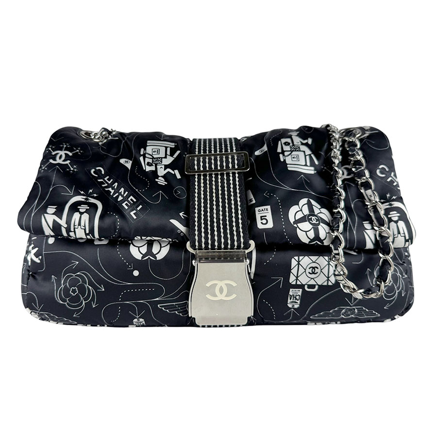 シャネル CHANEL ショルダーバッグ エアライン ナイロン ブラック/ホワイト レディース 送料無料【中古】 z10564|ブランドバリュー