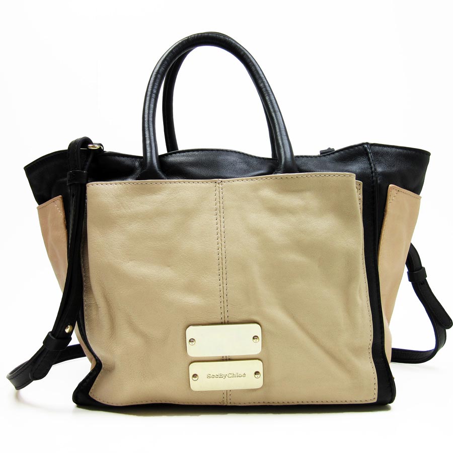 Take Sea By Kuroe See Chloe Handbag Slant Shoulder Bag 2way Pink X Beige Black Leather Constant Er Pority Lady S T10221