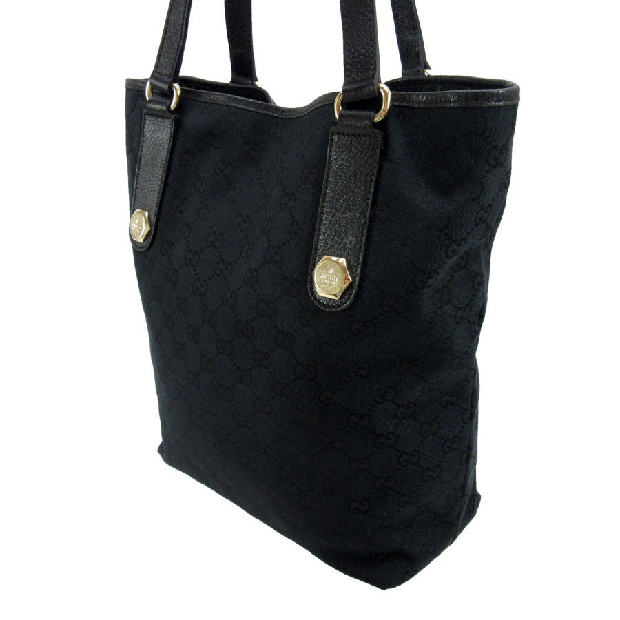 BrandValue: Gucci GUCCI shoulder bag tote bag GG pattern black x gold canvas x leather Lady&#39;s ...
