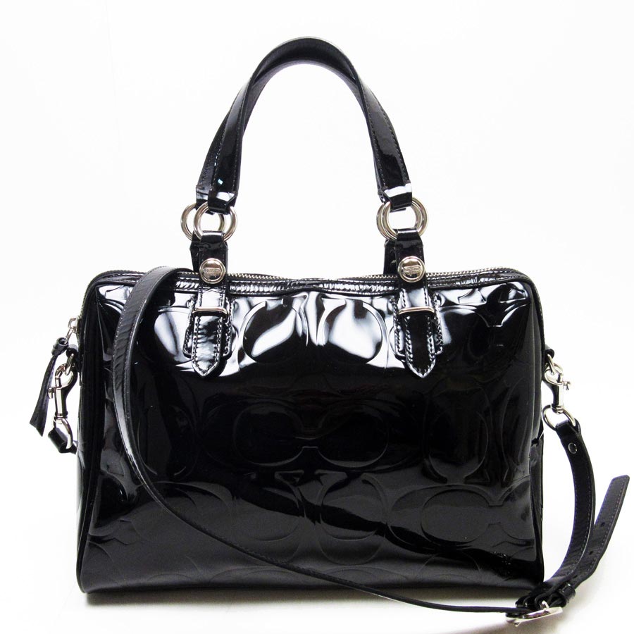 Brandvalue Coach Handbag Shoulder Bag Signature Black X Brandvalue Coach Handbag Shoulder Bag Signature Black X Silver Patent Leather Lady S H17024 Rakuten Global Market