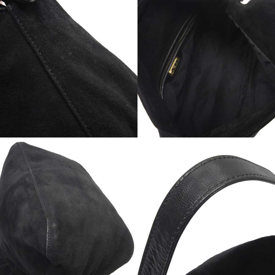 芬迪fendi挎包黑色x黄金反毛皮革x汽车弗雷迪-h17702