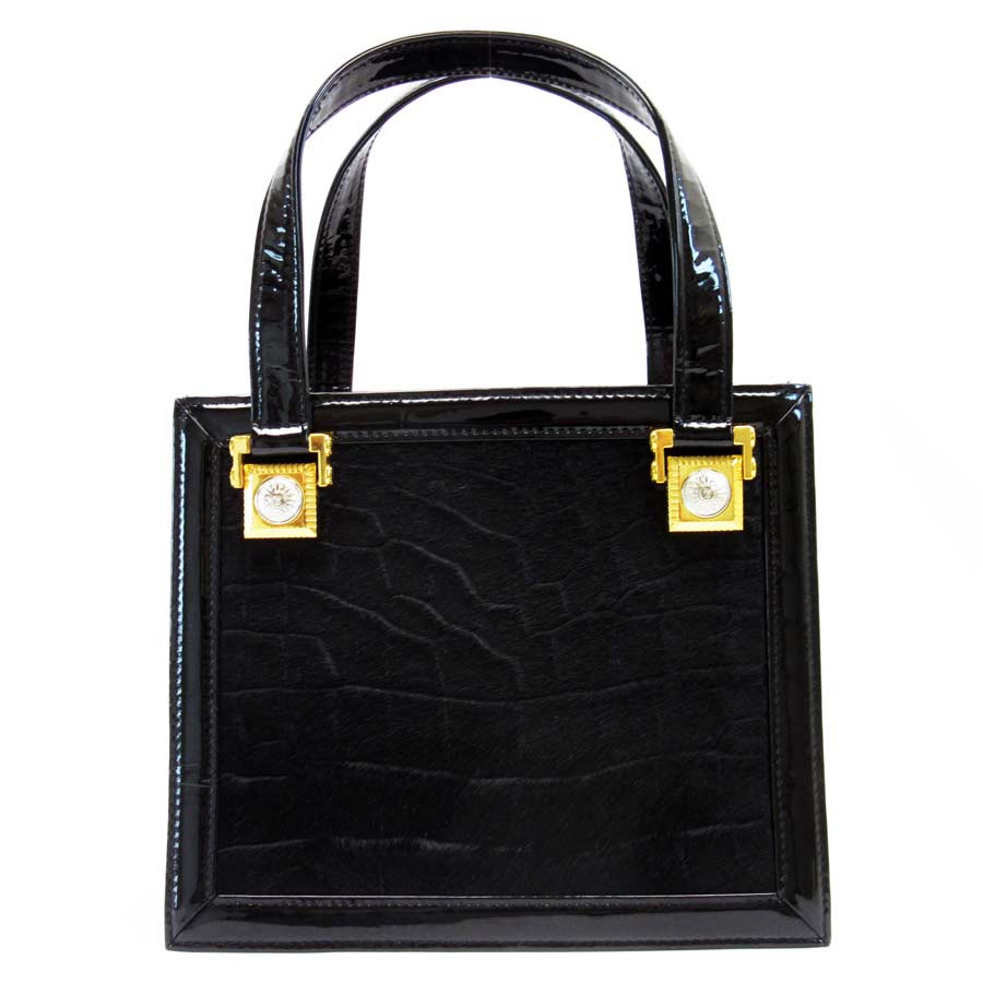 Brandvalue Gianni Versace Handbag Black X Gold Brandvalue Gianni Versace Handbag Black X Gold Patent Leather Harako Lady S G0128 Rakuten Global Market