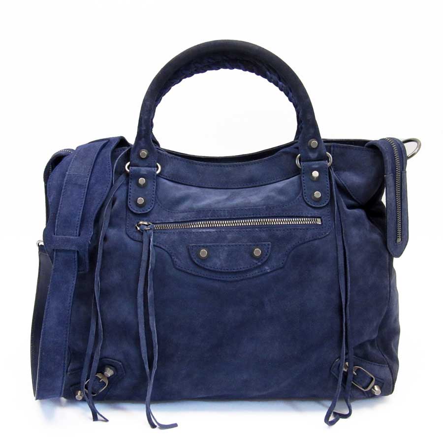 Brandvalue バレンシアガ Balenciaga Handbag Shoulder Bag 2way Basic Pority Used バレンシアガ Balenciaga The City Handbag Shoulder Bag 2way Lady Navy Suede