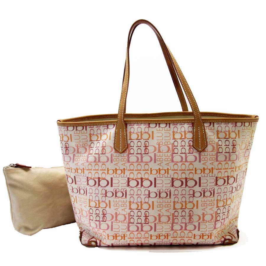 Burberry Bluelabel Shoulder Bag Tote Ivory X Brown Pink Orange Canvas Leather Lady S T13538