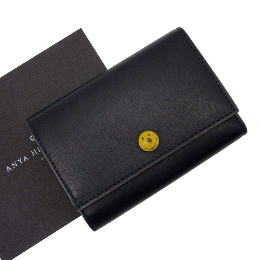 楽天市場 アニヤハインドマーチ 三つ折り財布 スマイル ブラックxイエロー レザー Anya Hindmarch レディース 中古 定番人気 T ブランドバリュー