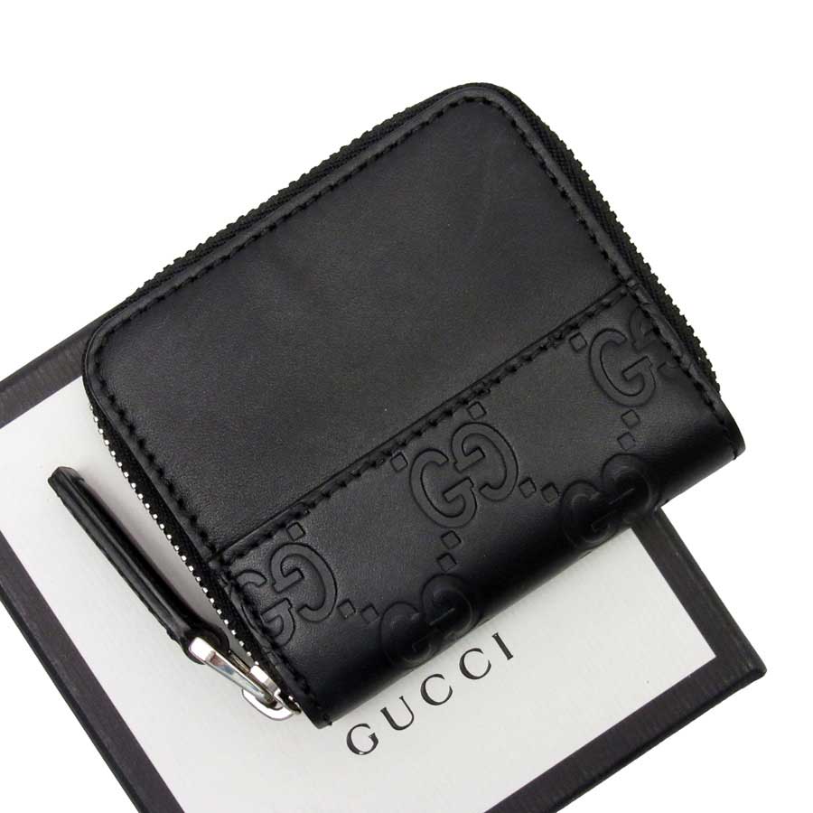 グッチ Gucci コインケース グッチ グッチシマ ブラック グッチシマレザー レディース メンズ ブラック 中古 定番人気 T145 ブランドバリューグッチ グッチシマ コインケース グッチシマレザー ブラック 中古 T145