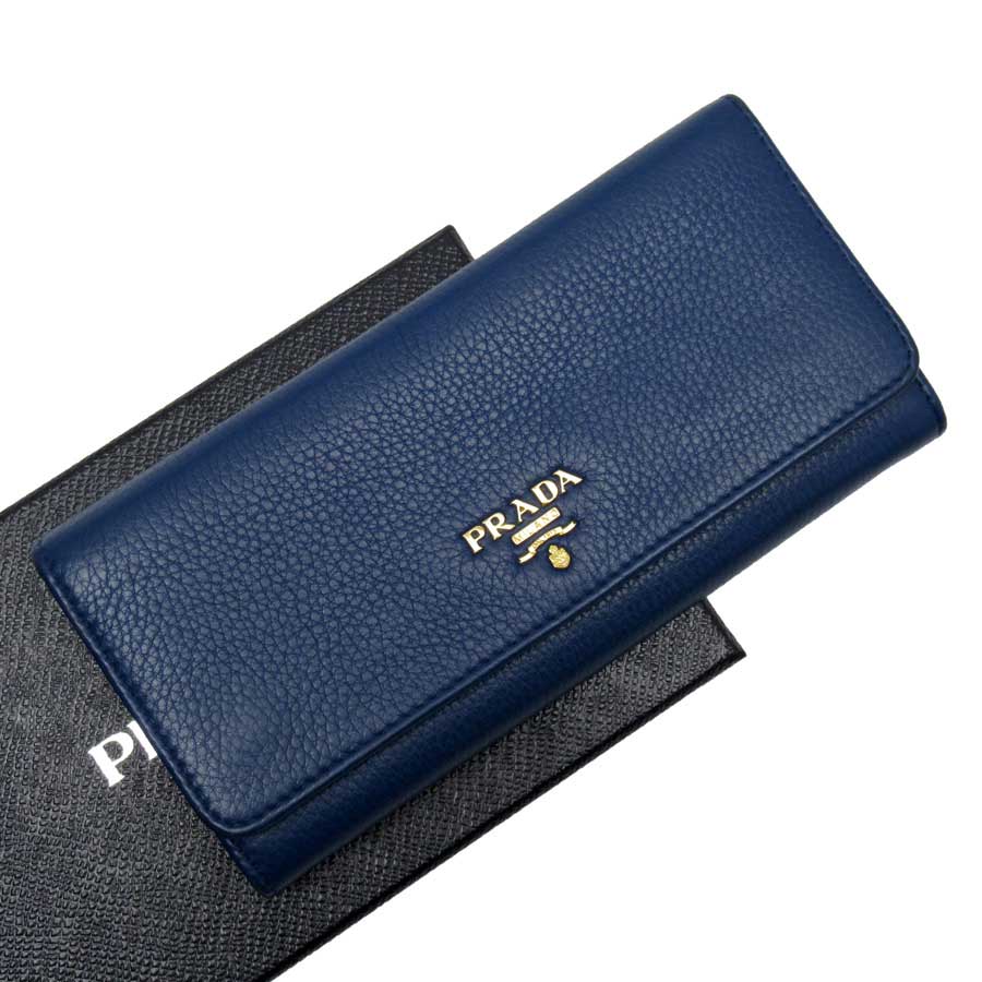 楽天市場 プラダ Prada 二つ折り長財布 ブルーxゴールド レザー 中古 定番人気 G1196 ブランドバリュー