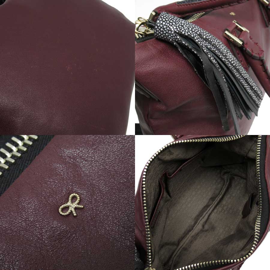 アニヤハインドマーチ Anya Hindmarch ハンドバッグ ショルダーバッグ 2Wayバッグ ワインレッドxゴールド レザー レディース 値下げ商品【中古】【定番人気】 - h23390a|ブランドバリュー