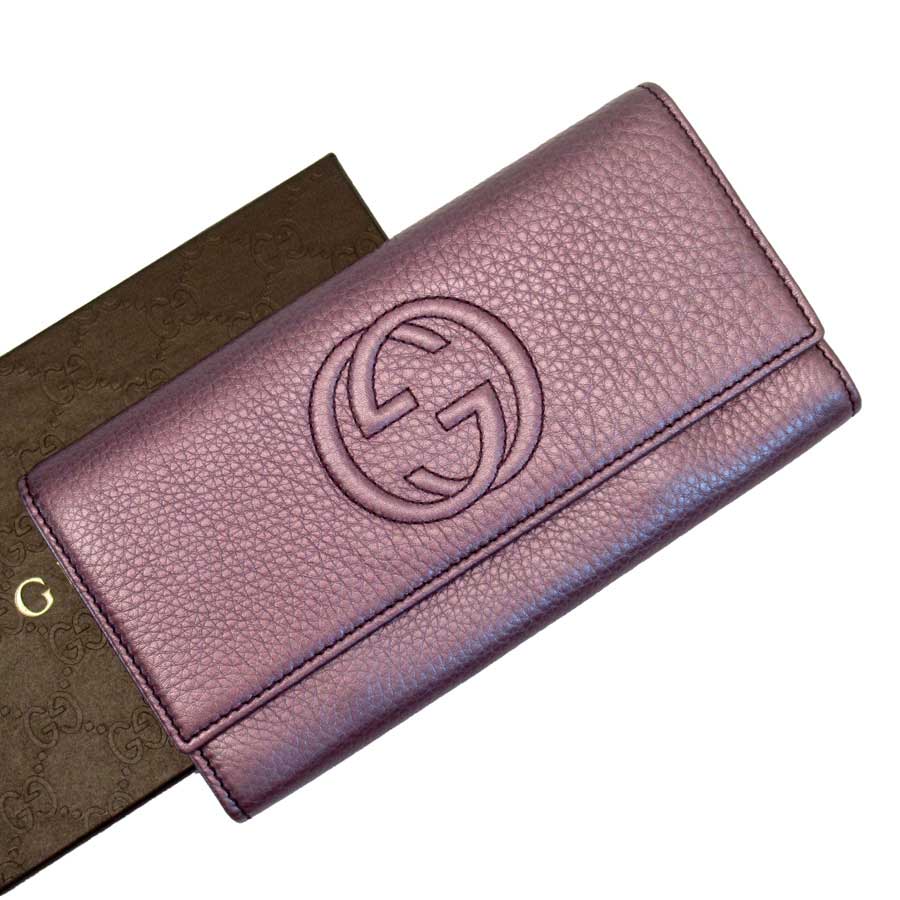 楽天市場】グッチ GUCCI 長財布 ダブルG メタリックパープル レザー