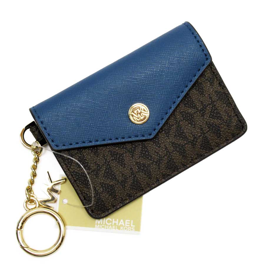 新品同様 マイケルコース Michael Kors カードケース 定期入れ パスケース ブルーxブラウン系 レザー 中古 f Fmcholollan Org Mx