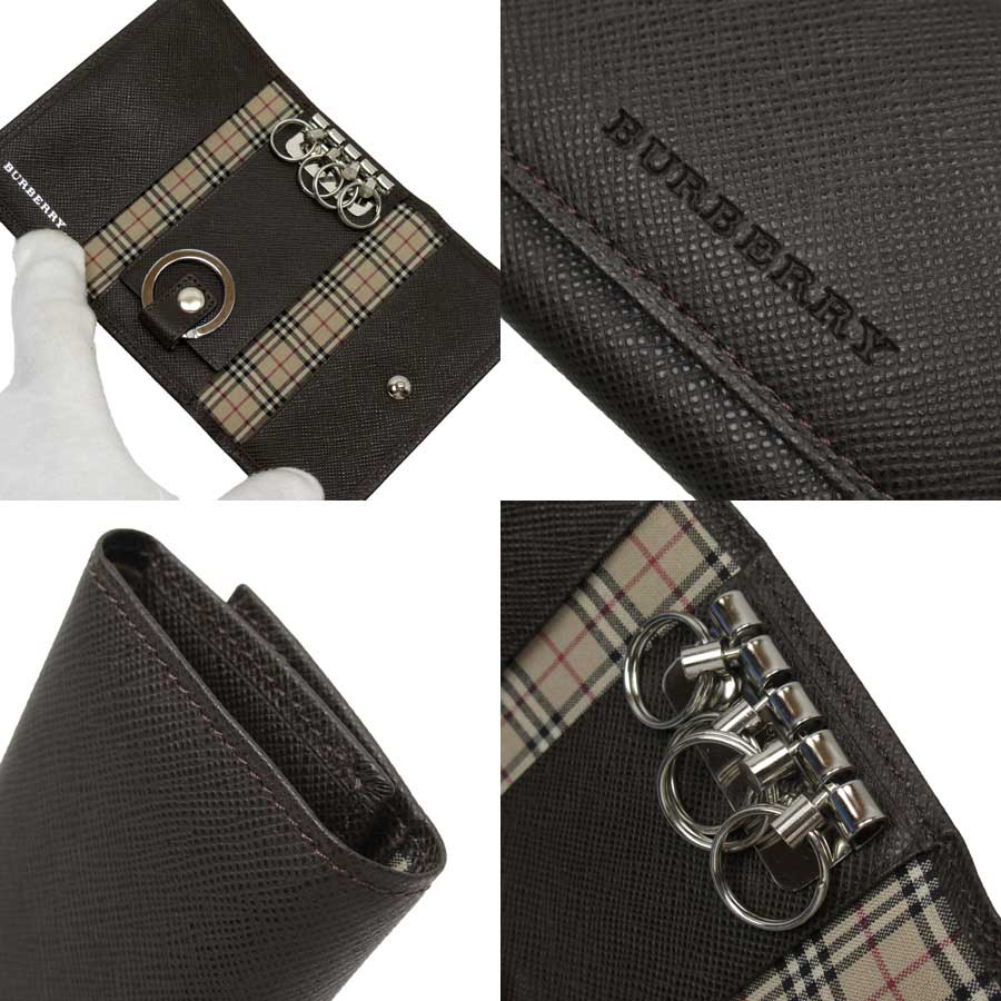 バーバリー Burberry 4連キーケース キーリング付き ダークブラウン レザー 中古 定番人気 G2380g septicin Com