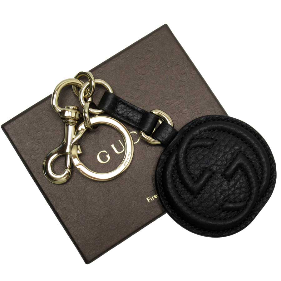 グッチ Gucci キーホルダー チャーム インターロッキングg ブラックxゴールド レザーx金属素材 中古 定番人気 G2398a Andapt Com
