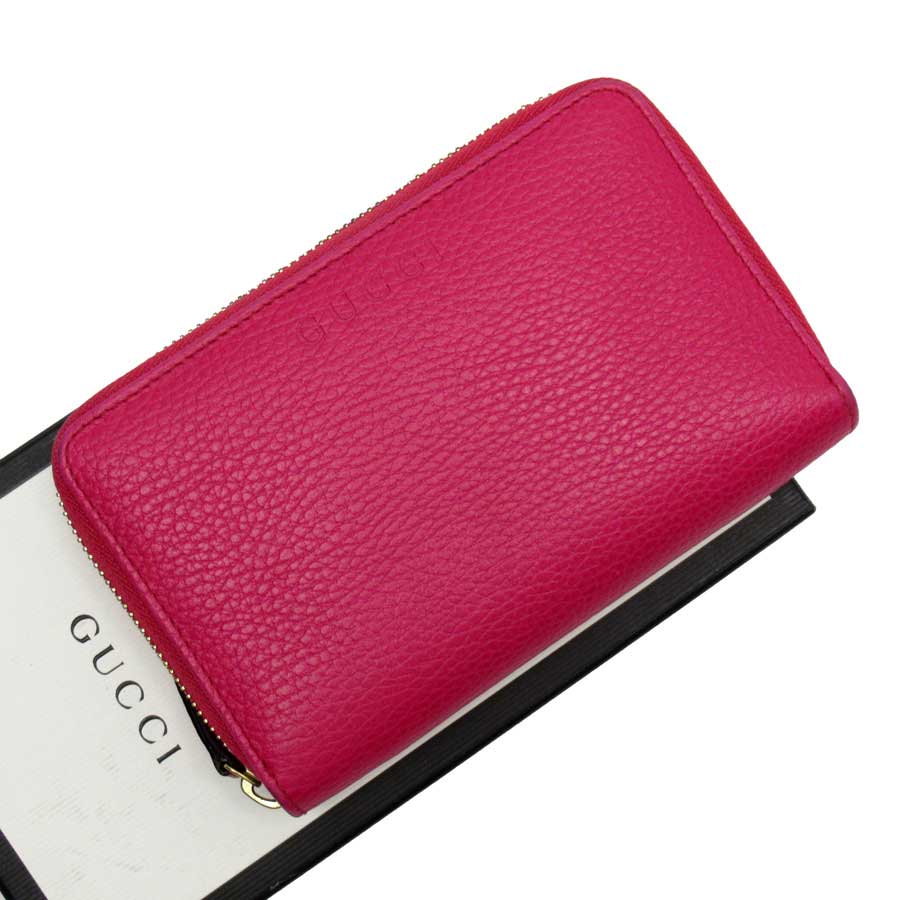 グッチ Gucci ラウンドファスナー財布 ピンク系xゴールド レザー 中古 定番人気 Ta Andapt Com
