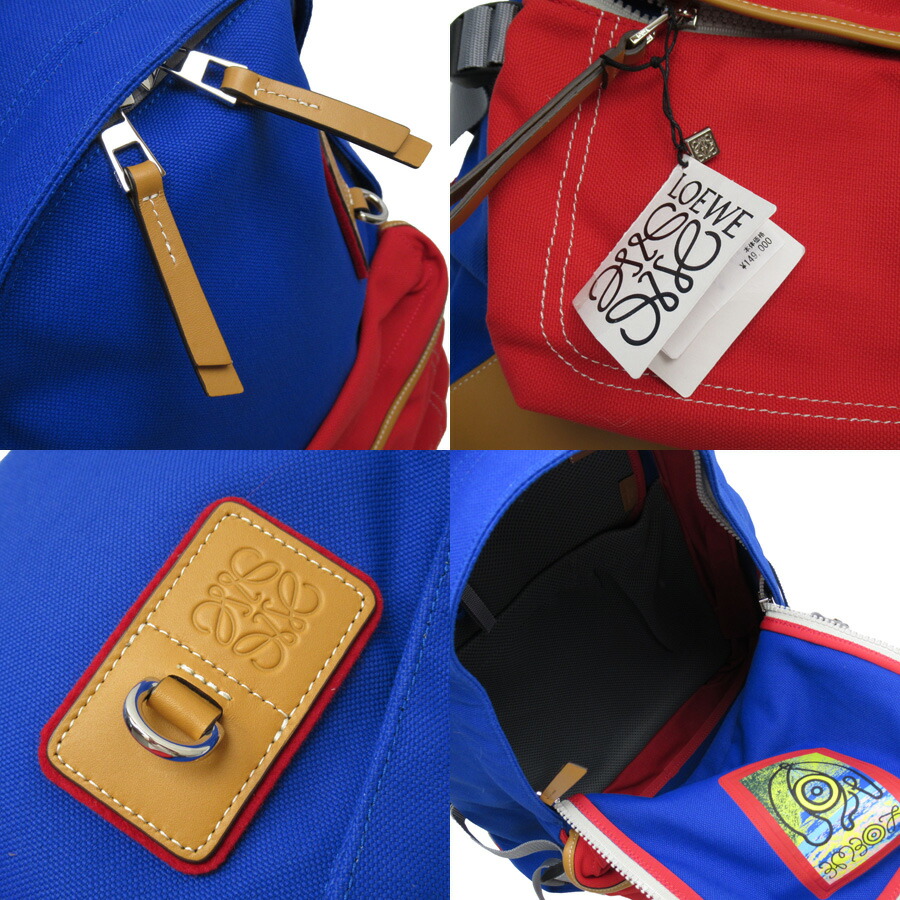 【楽天市場】ロエベ LOEWE リュック バックパック アイ ロエベ ネイチャー ブルーxレッドxグレーxブラウン キャンバスxレザー 【中古