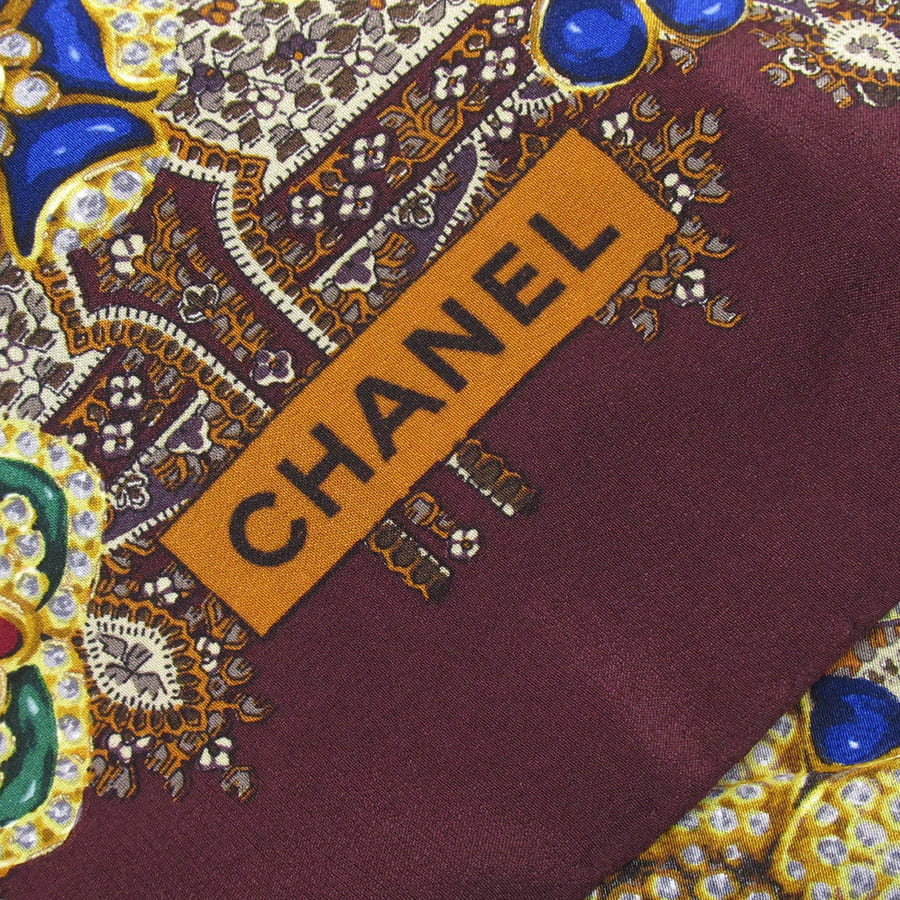 シャネル CHANEL スカーフ ブラウン系xマルチカラー 100％シルク 
