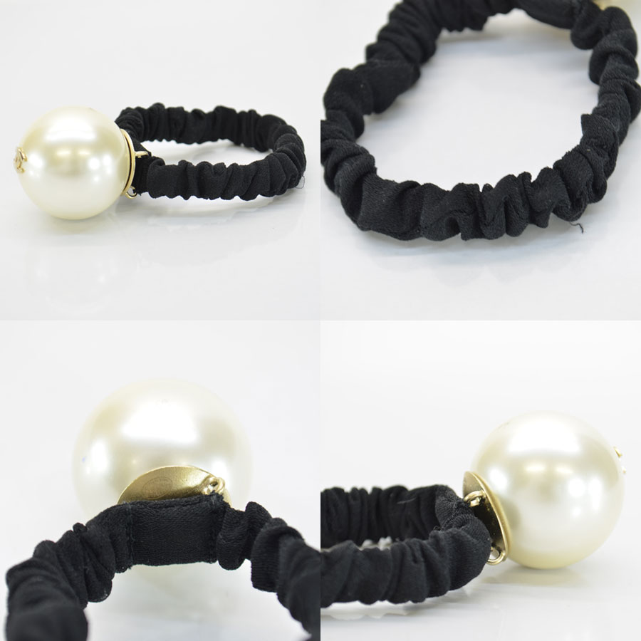 Brandvalue Chanel Chanel Hair Rubber Here Mark Pearl White X Gold