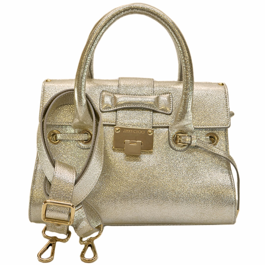 Take A ジミーチュウ Jimmy Choo Handbag Champagne Gold X Leather Metal Material Slant Shoulder Bag 2way Lady R6810