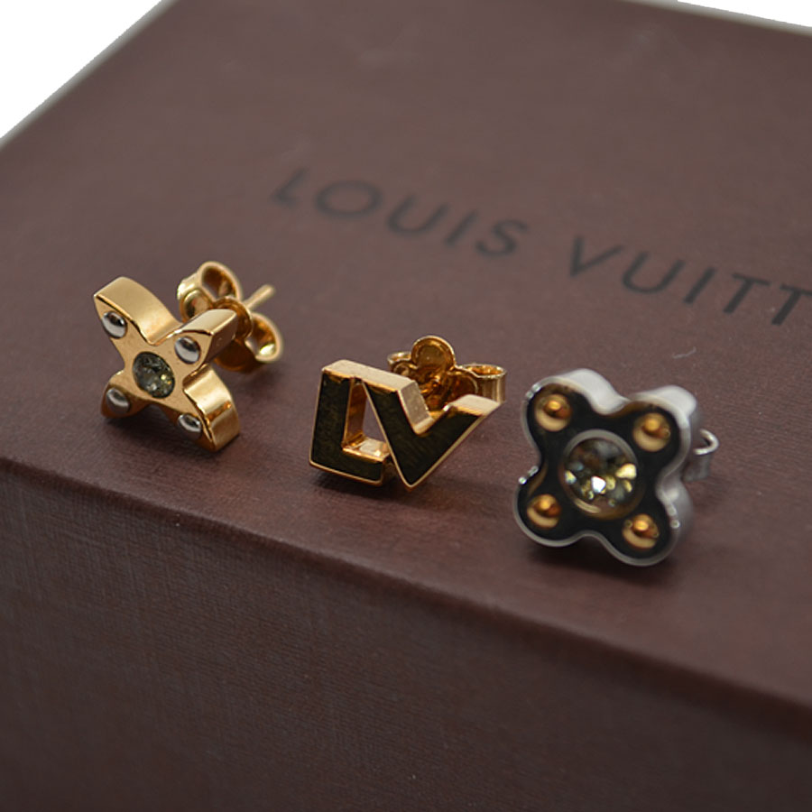 Brandvalue Louis Vuitton Pierced Earrings Three Three Points Of Louis Vuitton モノグラムブックルドレイユ Love Letters Gm Pierced Earrings Lady S Gold X Silver Clear Br Used Constant