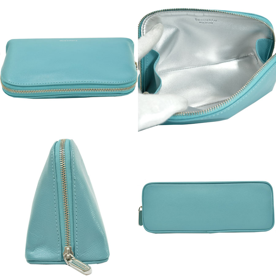 楽天市場 ティファニー Tiffany Co ポーチ ティファニーブルーｘシルバー レザーｘ金属素材 化粧ポーチ マルチケース レディース 中古 おすすめ R8419g ブランドバリュー