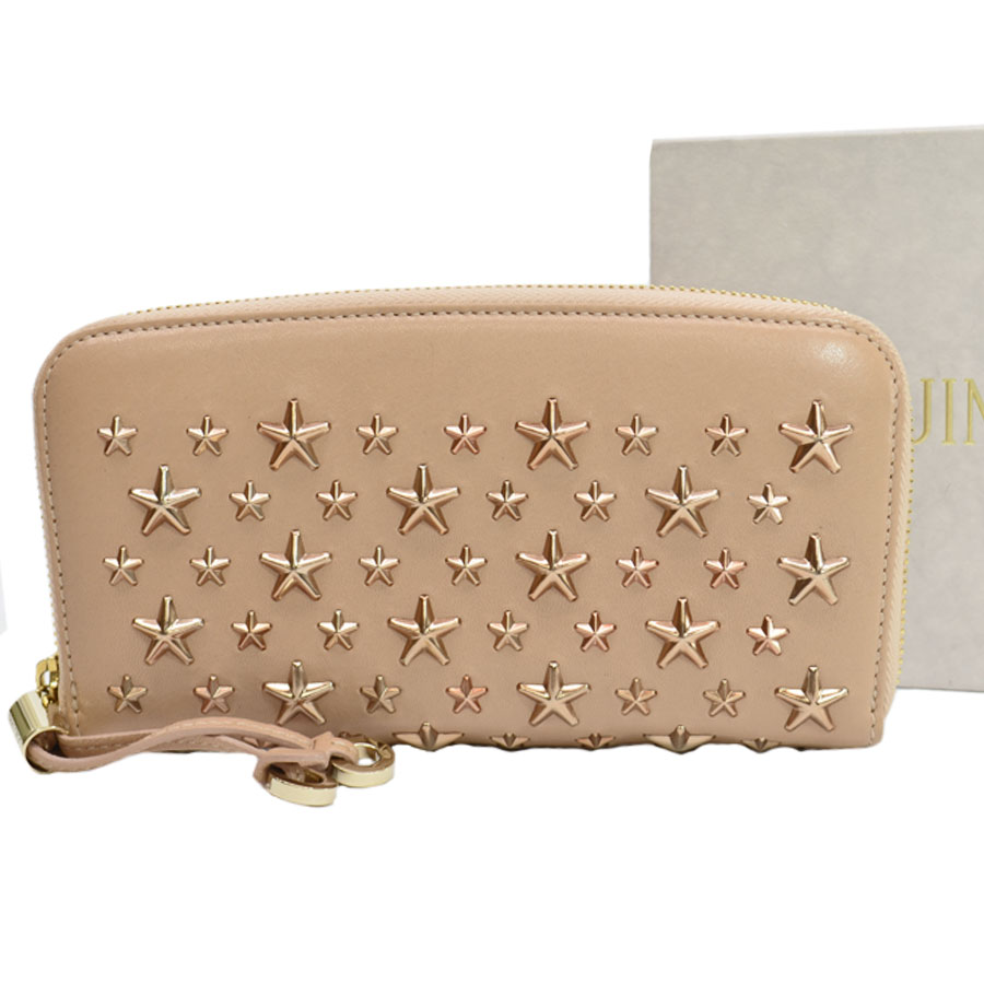 楽天市場 ジミーチュウ Jimmy Choo 長財布 スタースタッズ ピンク系ベージュｘゴールド レザーｘスタッズ ラウンドファスナー レディース 中古 定番人気 R8068b ブランドバリュー