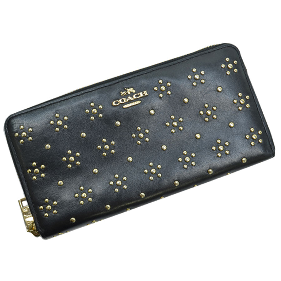 楽天市場 コーチ Coach 長財布 ブラックｘゴールド レザーｘ金属素材 ラウンドファスナー レディース 中古 定番人気 ブランドバリュー