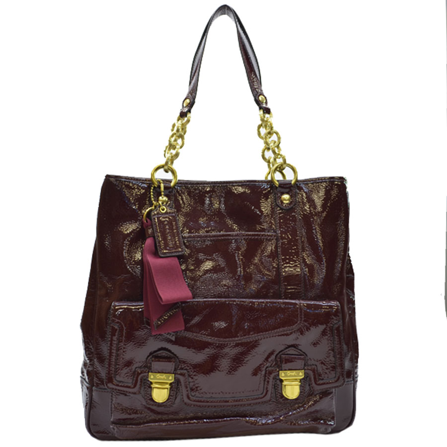 BrandValue: Coach COACH shoulder bag wine x gold patent leather x metal ...