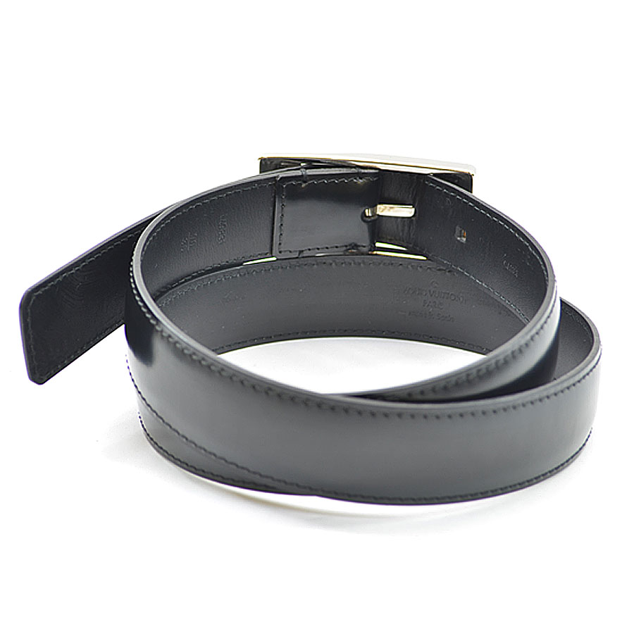 BrandValue: Louis Vuitton Louis Vuitton belt (90/36) black x silver leather x metal material men ...