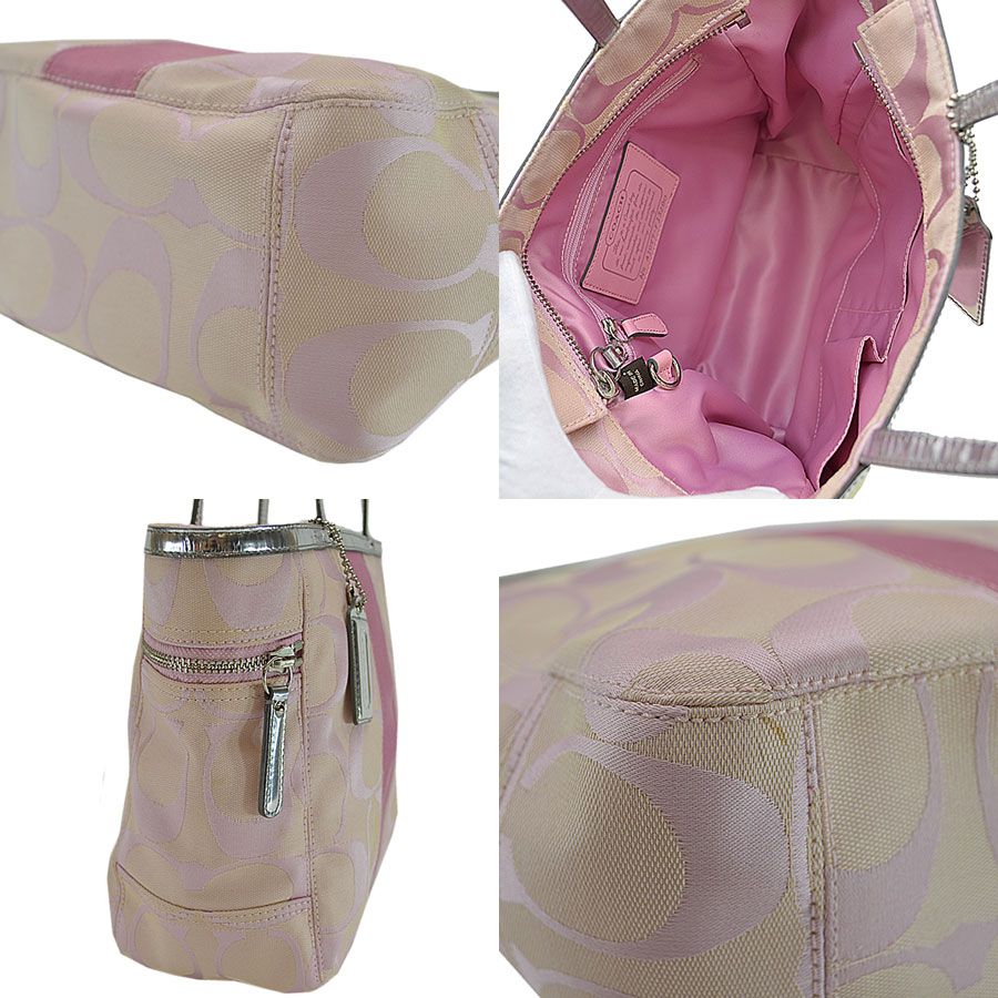 BrandValue: Coach COACH tote bag signature pink x silver color canvas x leather shoulder bag ...