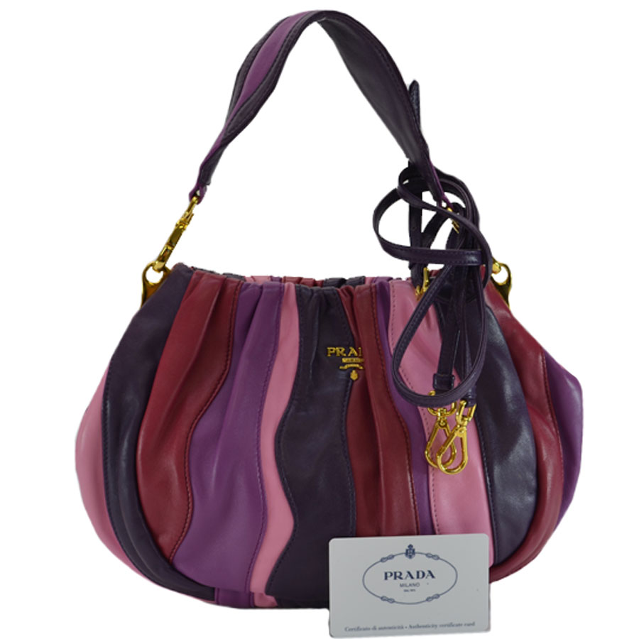 Take A Prada Handbag Purple X Red Pink Leather Metal Material Slant Shoulder Bag 2way Lady R6466