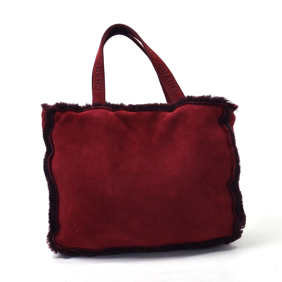 Brandvalue Chanel Handbag Tote Bag Red System Suede X Fur Used Chanel Handbag Tote Bag Lady S Red System Suede X Fur Constant Er Pority