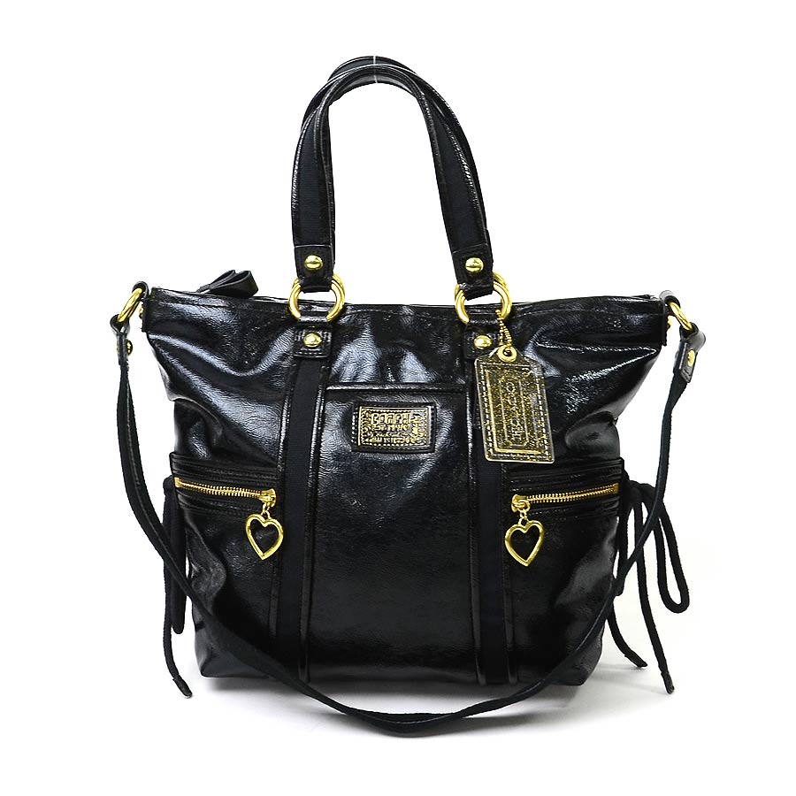Coach Handbag Shoulder Bag 2way Poppy Black Patent Leather Constant Er Pority Lady S Y11658
